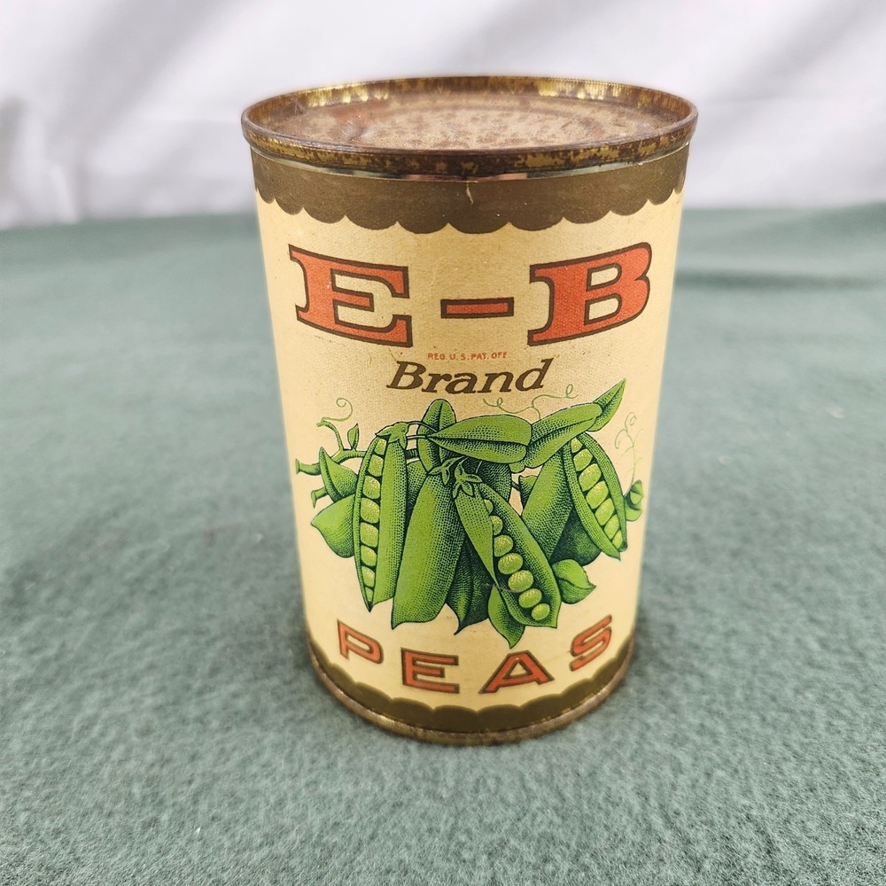 E-B Brand‎ Collectible Tin Can Advertising Peas 2¾" x 3" - 11oz. Edgett Burnham